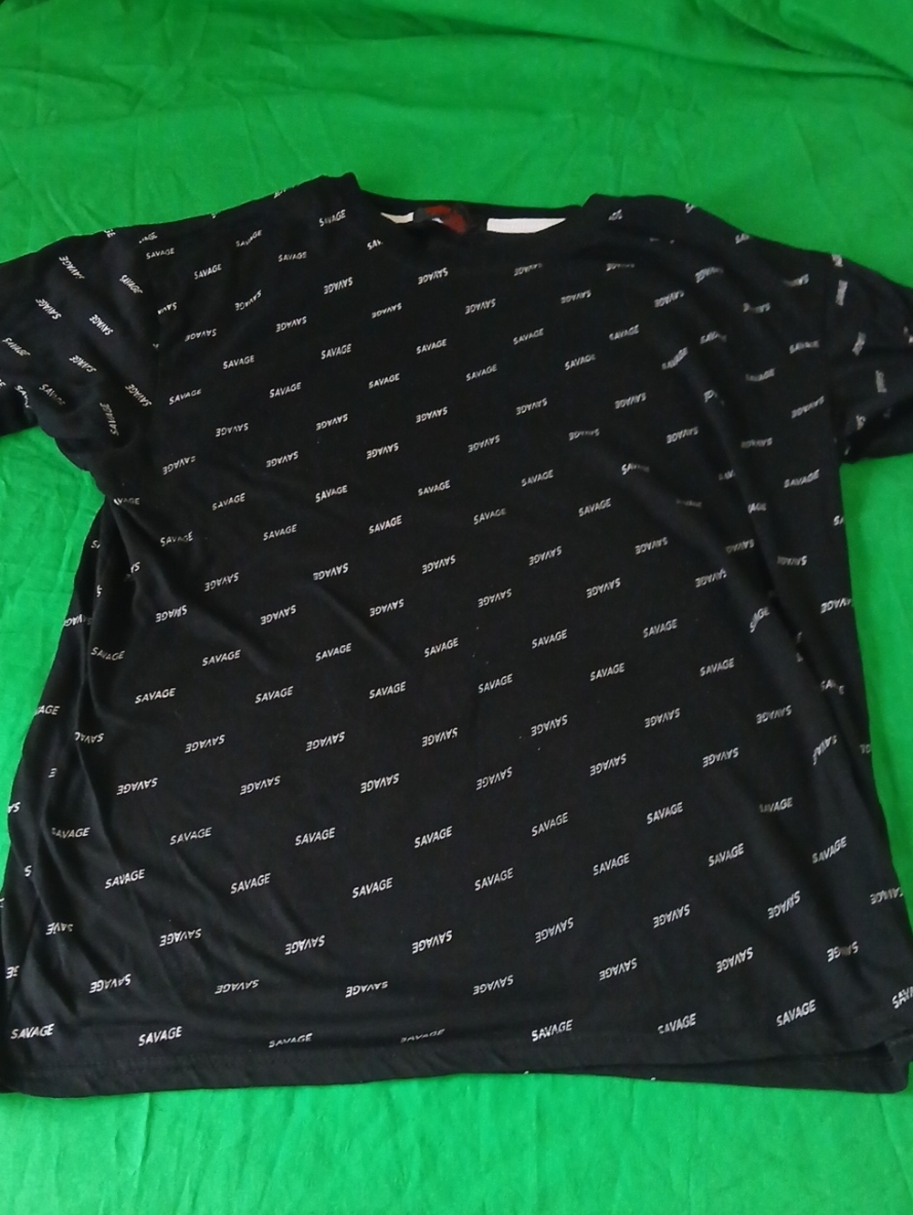 mecca Black Short Sleeve Tee with Repeated White 'Savage' Print
